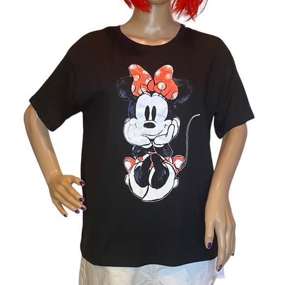 Disney Tops - Disney Minnie Mouse Distressed Graphic Tee Shirt T-Shirt Top Black Sz Large NWT